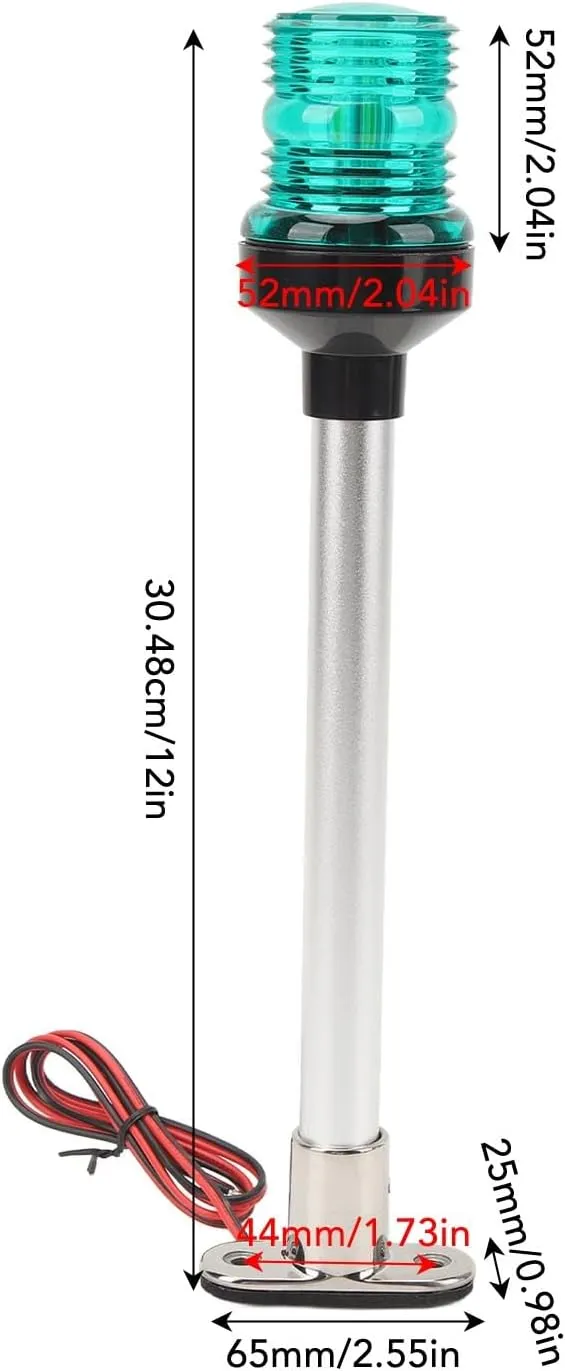 12 Inch Boat Navigation Lights, 316 Stainless Steel Base Led Anchor Navigation Lights, Boat Stern Light, Boat Anchor Lights for Pontoon and Fishing Boat Yacht All Round 360