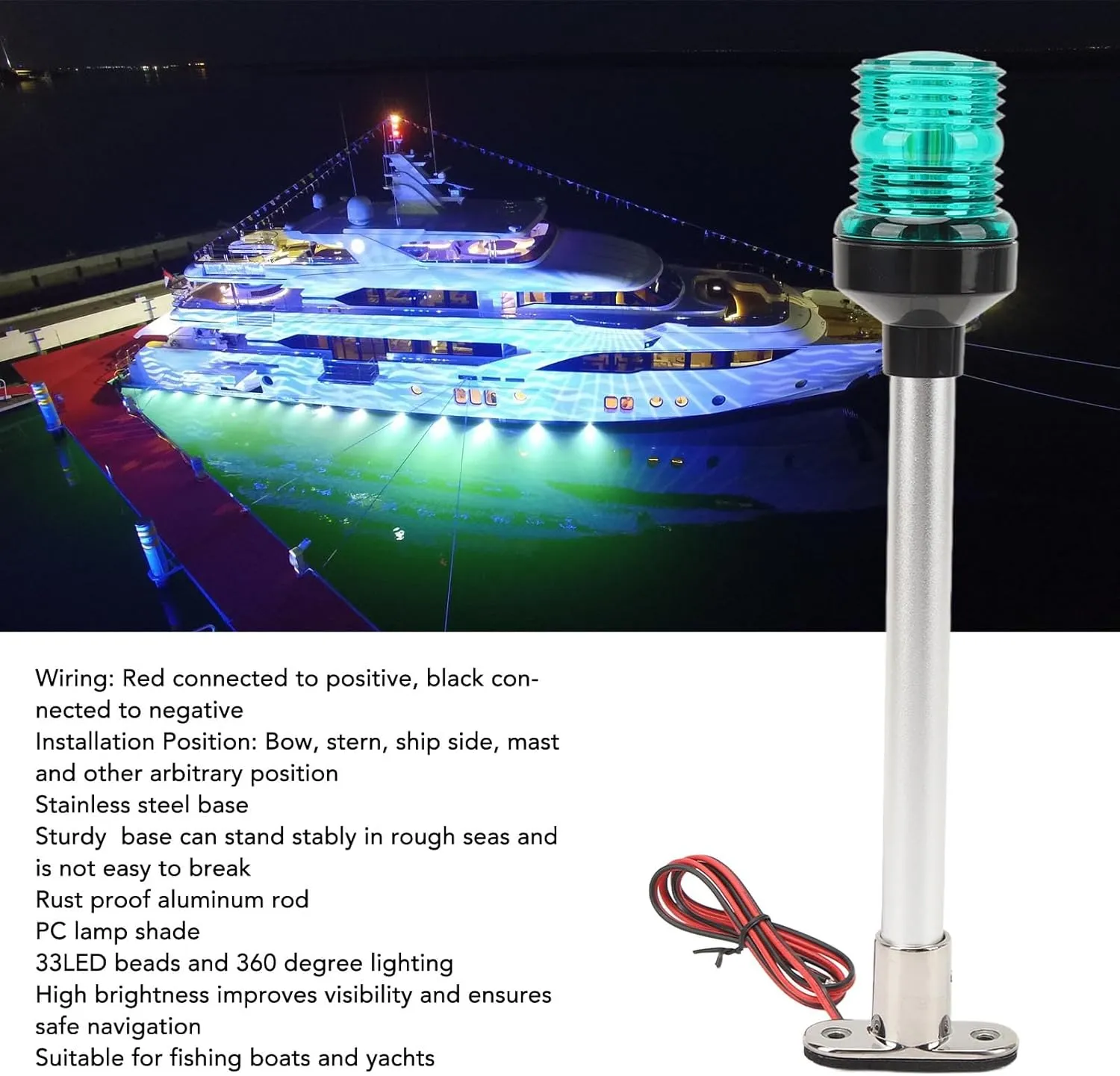 12 Inch Boat Navigation Lights, 316 Stainless Steel Base Led Anchor Navigation Lights, Boat Stern Light, Boat Anchor Lights for Pontoon and Fishing Boat Yacht All Round 360