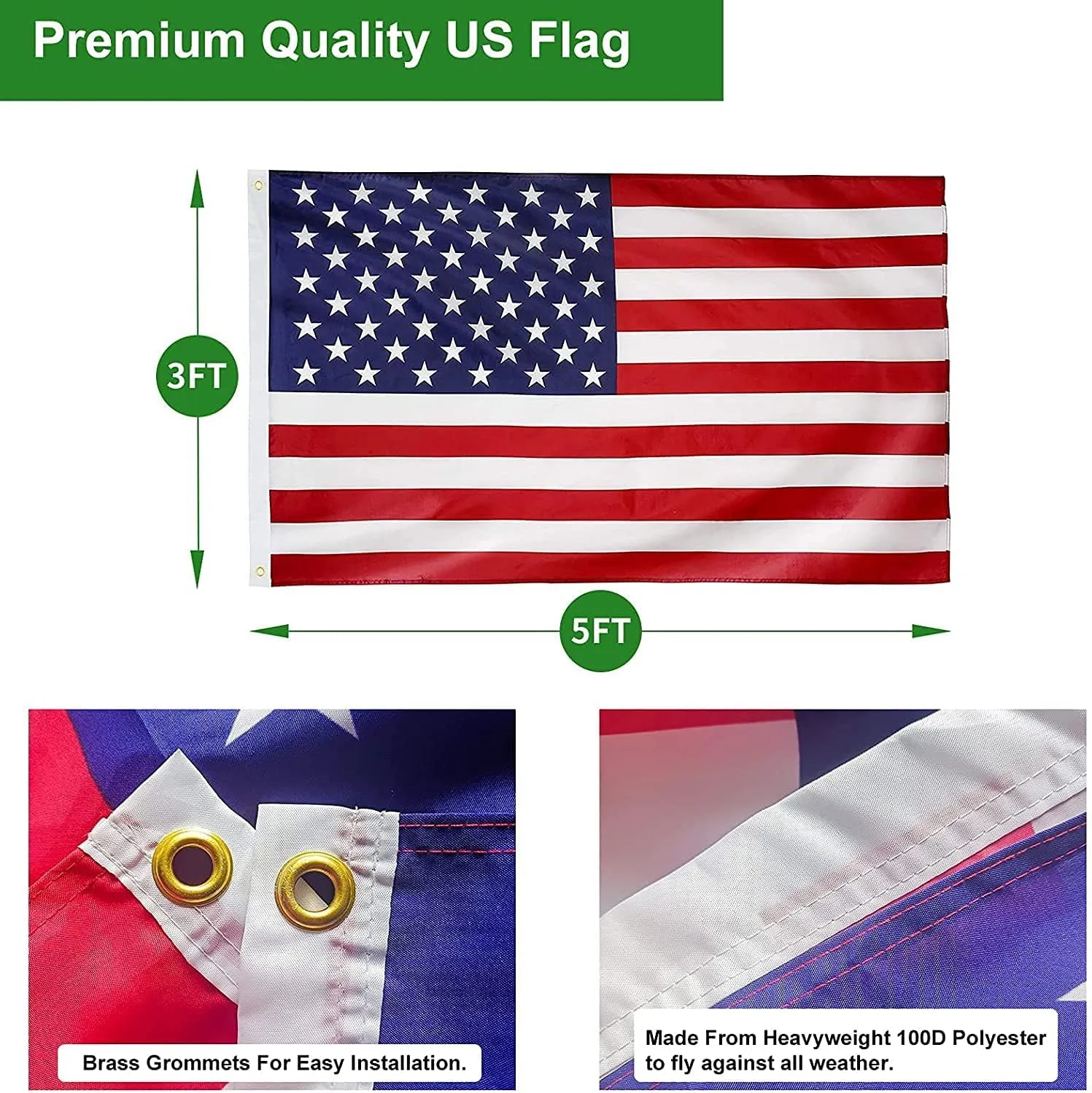 14 Gauge Flag Pole for Outside In Ground, 20 FT Heavy Duty Flagpole Kit for Yard, Extra Thick Outdoor Flag Poles with 3x5 American Flag for Residential or Commercial, Silver