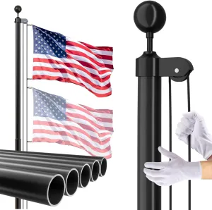 14 Gauge Flag Pole for Outside In Ground, 25 FT Heavy Duty Flagpole Kit for Yard, Extra Thick Outdoor Flag Poles with 3x5 American Flag for Residential or Commercial, Black