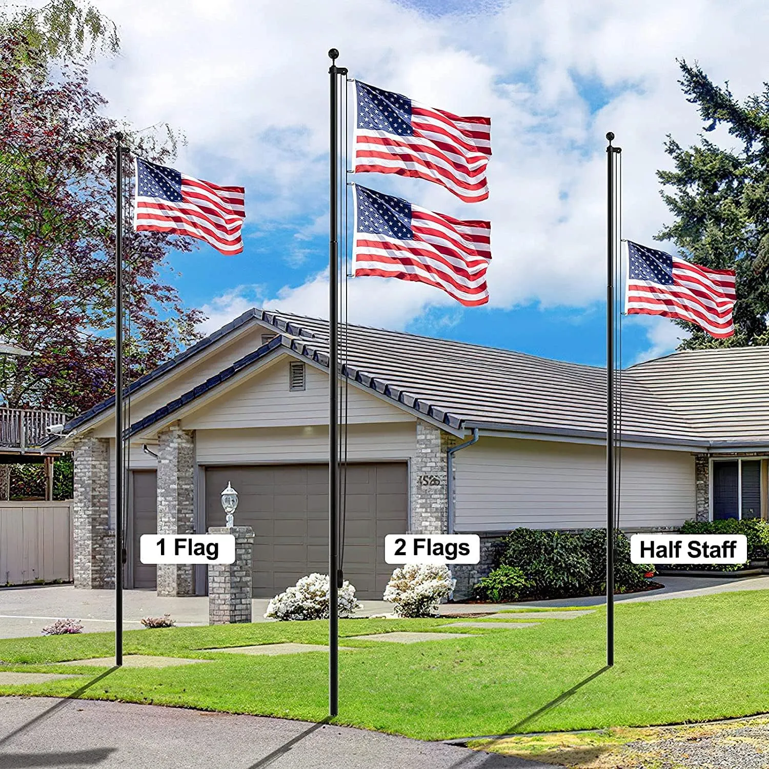 14 Gauge Flag Pole for Outside In Ground, 25 FT Heavy Duty Flagpole Kit for Yard, Extra Thick Outdoor Flag Poles with 3x5 American Flag for Residential or Commercial, Black