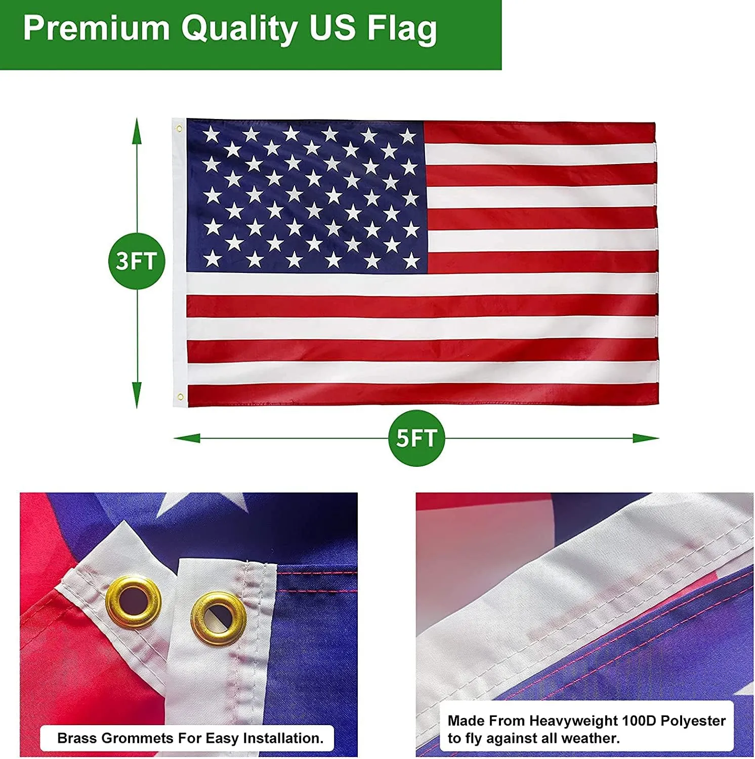 14 Gauge Flag Pole for Outside In Ground, 25 FT Heavy Duty Flagpole Kit for Yard, Extra Thick Outdoor Flag Poles with 3x5 American Flag for Residential or Commercial, Black