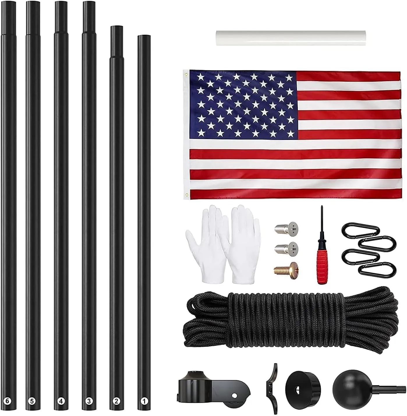 14 Gauge Flag Pole for Outside In Ground, 25 FT Heavy Duty Flagpole Kit for Yard, Extra Thick Outdoor Flag Poles with 3x5 American Flag for Residential or Commercial, Black