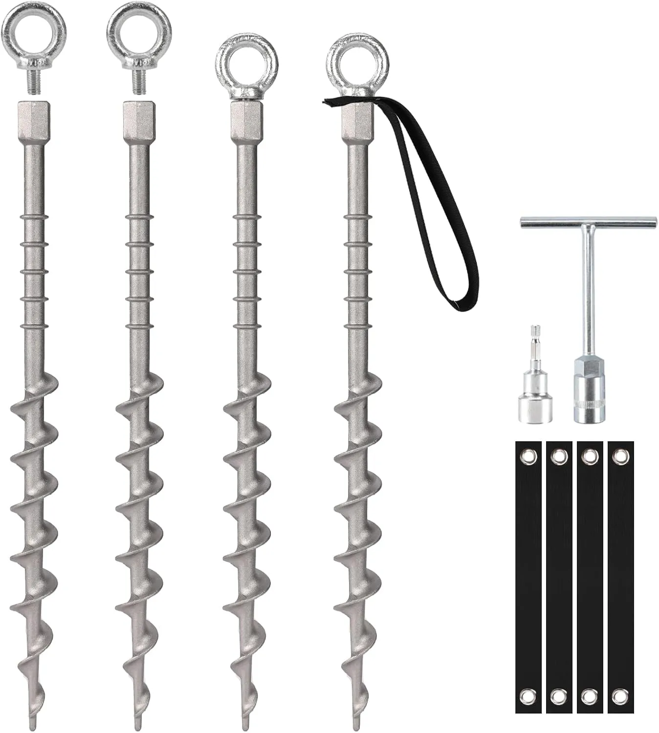 14" Screw in Tent Stakes,4 Pack Removable Non-Rust Cast Aluminum Ground Anchors Screw in for Trampoline,Sand,Swing Sets and Sheds.