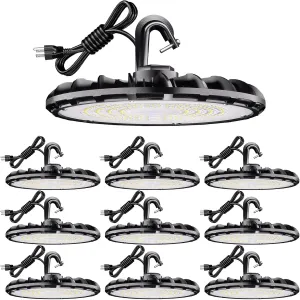 150W UFO LED High Bay Light - UL Listed, 5000K Daylight, 16,500LM, IP65 Waterproof for Warehouse/Factory/Workshop - High Bay LED Shop Lights Plug-and-Play with 7-Year Warranty (10-Pack 120V)