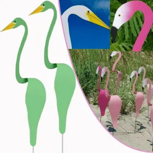 2 Pcs Florida Dancing Birds Garden Metal Art,Sherem Magical Metal Windmill, Florida Dancing Flamingo, Shirem Magical Metal Windmill, Metal Lawn Art Ornaments for Outdoor Patio Backyard (G*2Pcs)