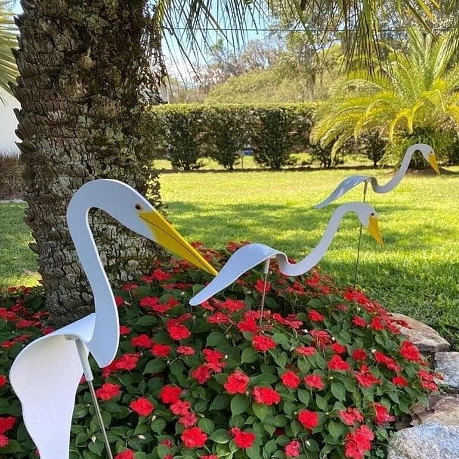 2 Pcs Florida Dancing Birds Garden Metal Art,Sherem Magical Metal Windmill, Florida Dancing Flamingo, Shirem Magical Metal Windmill, Metal Lawn Art Ornaments for Outdoor Patio Backyard (G*2Pcs)