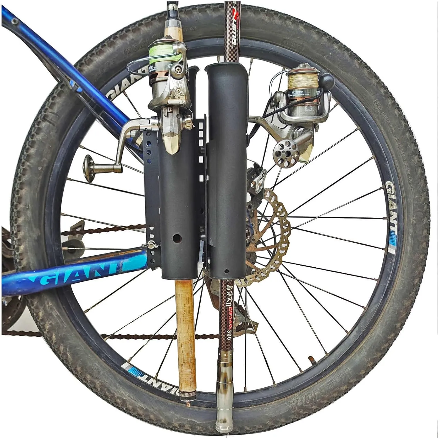 2-Tubes Fishing Rod Holder for Bike, Bike Fishing Pole Holder and Carrier,Rod Rack for Bicycle Fishing,Perfect Fishing Gift