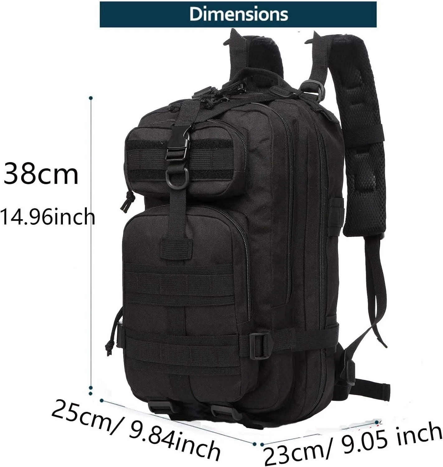 20 Liters Sturdy Nylon Waterproof Fishing Hunting Backpack Outdoor Military Tactical Sports Hiking Daypacks (Black)