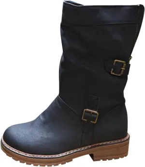 2021 Fashion Women's Shoes Autumn and Winter Round Toe Thick Heel Side Zipper Mid-Tube Rider Boots (Black, 6.5)