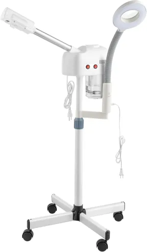 2in1 Professional Facial Steamer - Esthetician Steamer with 3X Magnifying Lamp - Aromatherapy Face Humidifier - Face Steamer for Facial Deep Cleaning - Skincare Equipment on Wheels for Home Salon Spa
