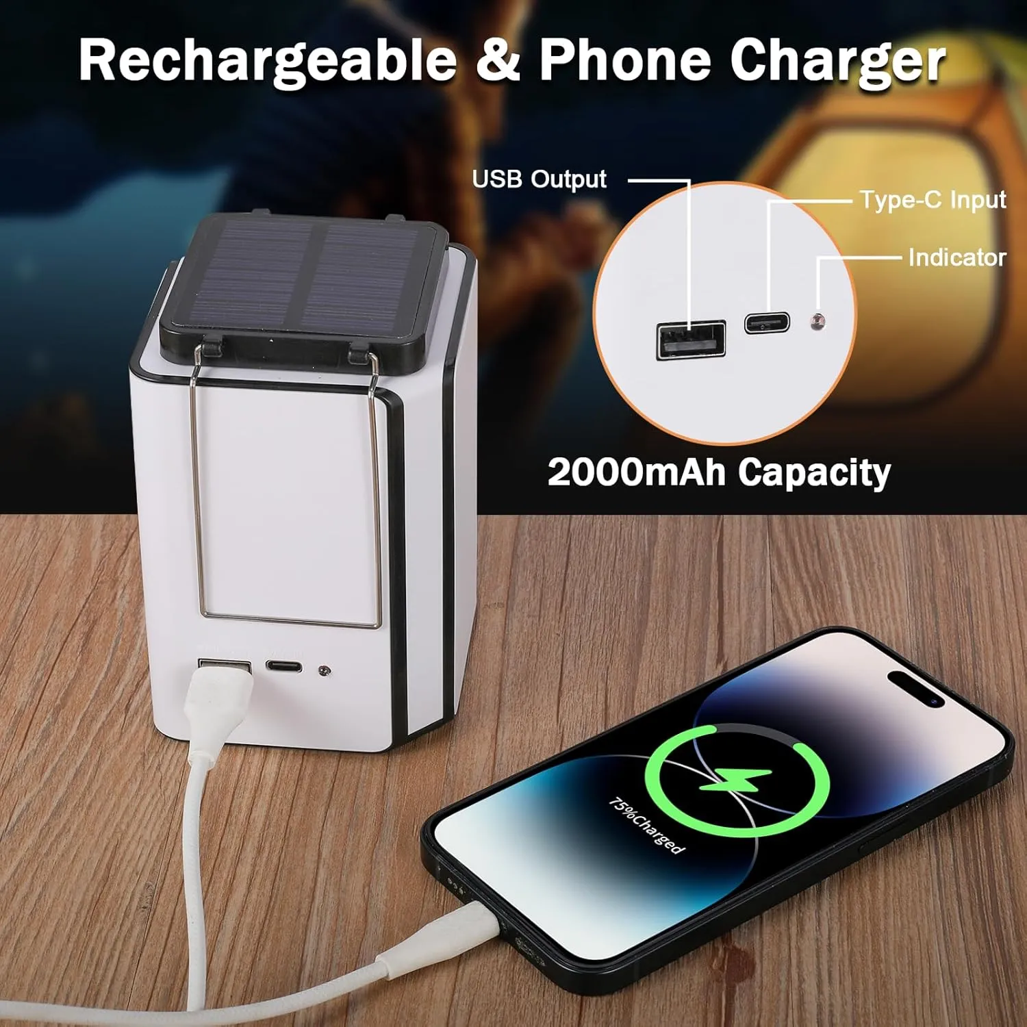 2Pack Solar LED Rechargeable Emergency Camping Lantern,White Solar Rechargeable,Rechargeable Type C,Emergency Lights Hand-Crank Power Generation,Phone Power Supply Function,flashlights