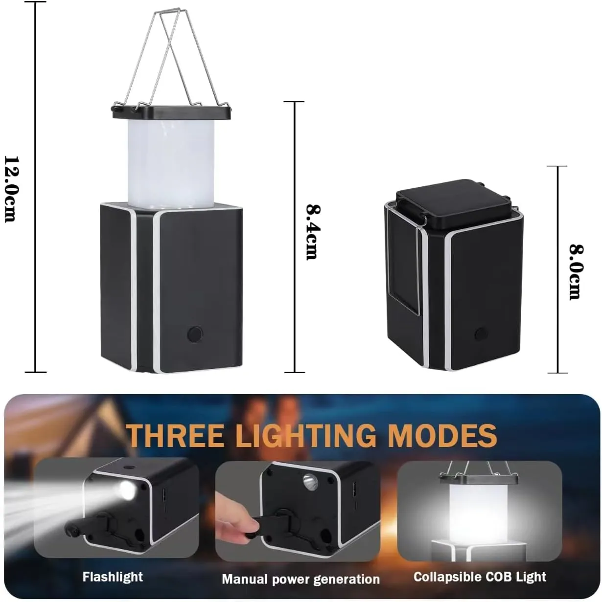 2Pack Solar LED Rechargeable Emergency Camping Lantern,White Solar Rechargeable,Rechargeable Type C,Emergency Lights Hand-Crank Power Generation,Phone Power Supply Function,flashlights