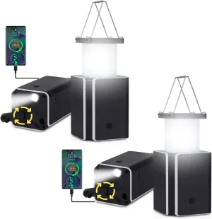 2Pack Solar LED Rechargeable Emergency Camping Lantern,White Solar Rechargeable,Rechargeable Type C,Emergency Lights Hand-Crank Power Generation,Phone Power Supply Function,flashlights