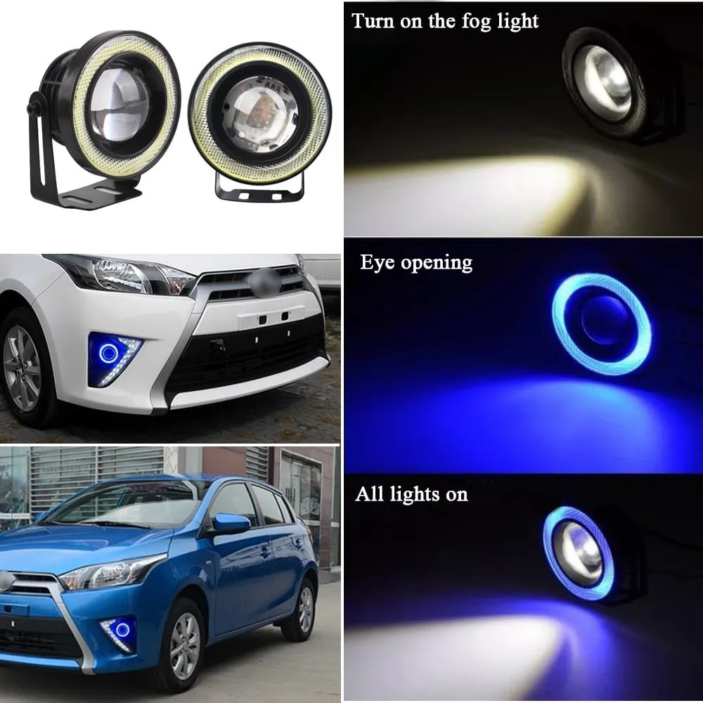 2PCS Angel Eagle Eye LED Lights Fog Light Bulbs, 2.5"/3"/3.5" DIY Daytime Running Lights COB 30W 7000K 1200LM DRL Lamps for Car Motorcycle Truck Boat (3.5inch,Blue Circle White Light)