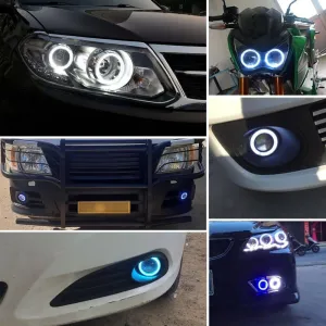 2PCS Angel Eagle Eye LED Lights Fog Light Bulbs, 2.5"/3"/3.5" DIY Daytime Running Lights COB 30W 7000K 1200LM DRL Lamps for Car Motorcycle Truck Boat (3.5inch,Blue Circle White Light)