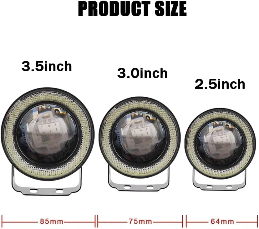 2PCS Angel Eagle Eye LED Lights Fog Light Bulbs, 2.5"/3"/3.5" DIY Daytime Running Lights COB 30W 7000K 1200LM DRL Lamps for Car Motorcycle Truck Boat (3.5inch,Blue Circle White Light)