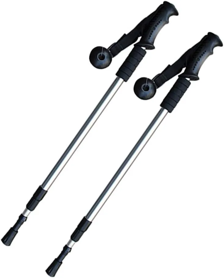 2Pcs Telescopic Walking Sticks Camping Hiking Trekking Poles Climbing Hiking Canes Accessories Balancing Mobility Aid for Men & Women Elderly, Seniors & Adults-Silver