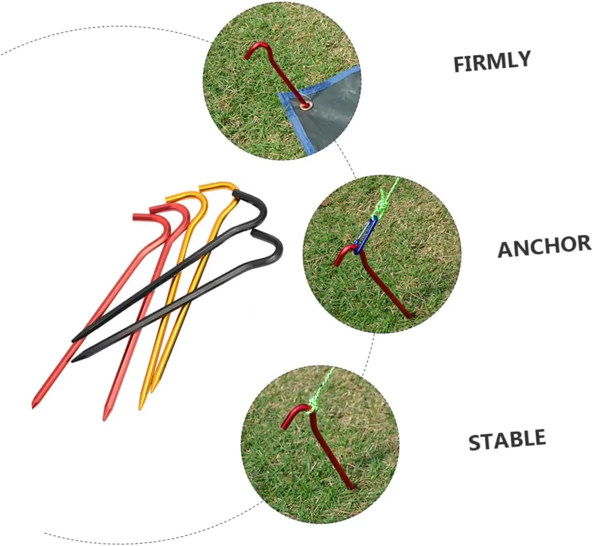 2sets Heavy Duty Tent Stakes Aluminum Camping Stake Nails Tent Pegs for Outdoor Hiking Gardening 6pcs*2