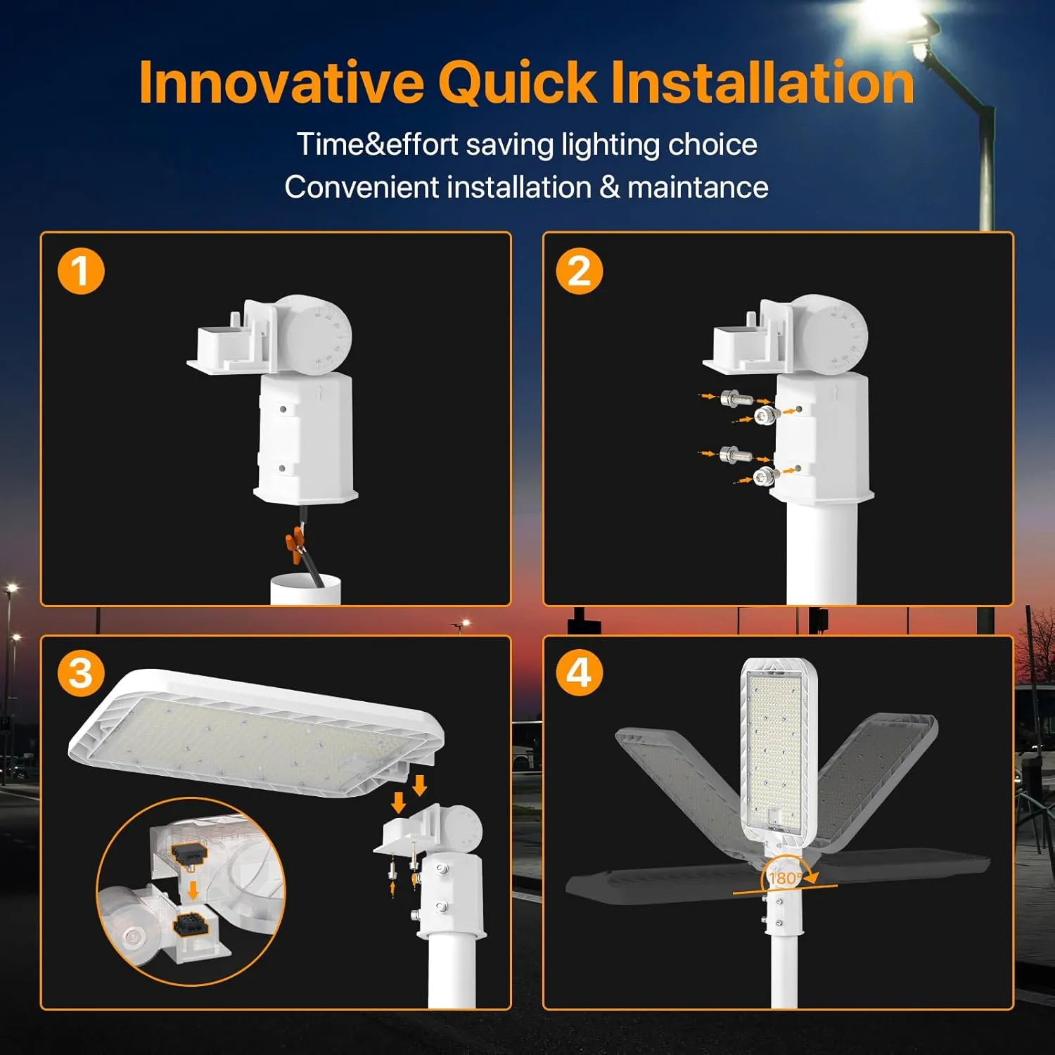 300W LED Parking Lot Light, 45000LM Commercial Lighting with Slip Fitter Mount, 150LM/W IP65 5000K Dusk to Dawn Sensor Pole Light Outdoor for Driveway, Street(White)