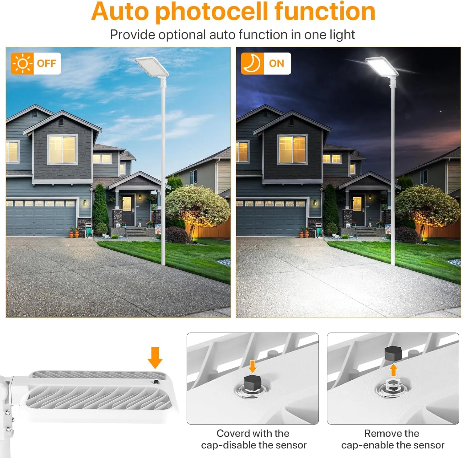 300W LED Parking Lot Light, 45000LM Commercial Lighting with Slip Fitter Mount, 150LM/W IP65 5000K Dusk to Dawn Sensor Pole Light Outdoor for Driveway, Street(White)