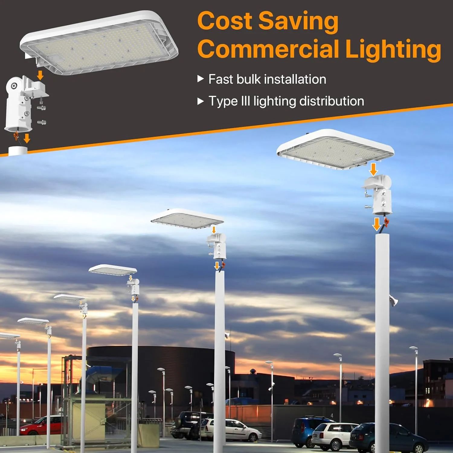 300W LED Parking Lot Light, 45000LM Commercial Lighting with Slip Fitter Mount, 150LM/W IP65 5000K Dusk to Dawn Sensor Pole Light Outdoor for Driveway, Street(White)