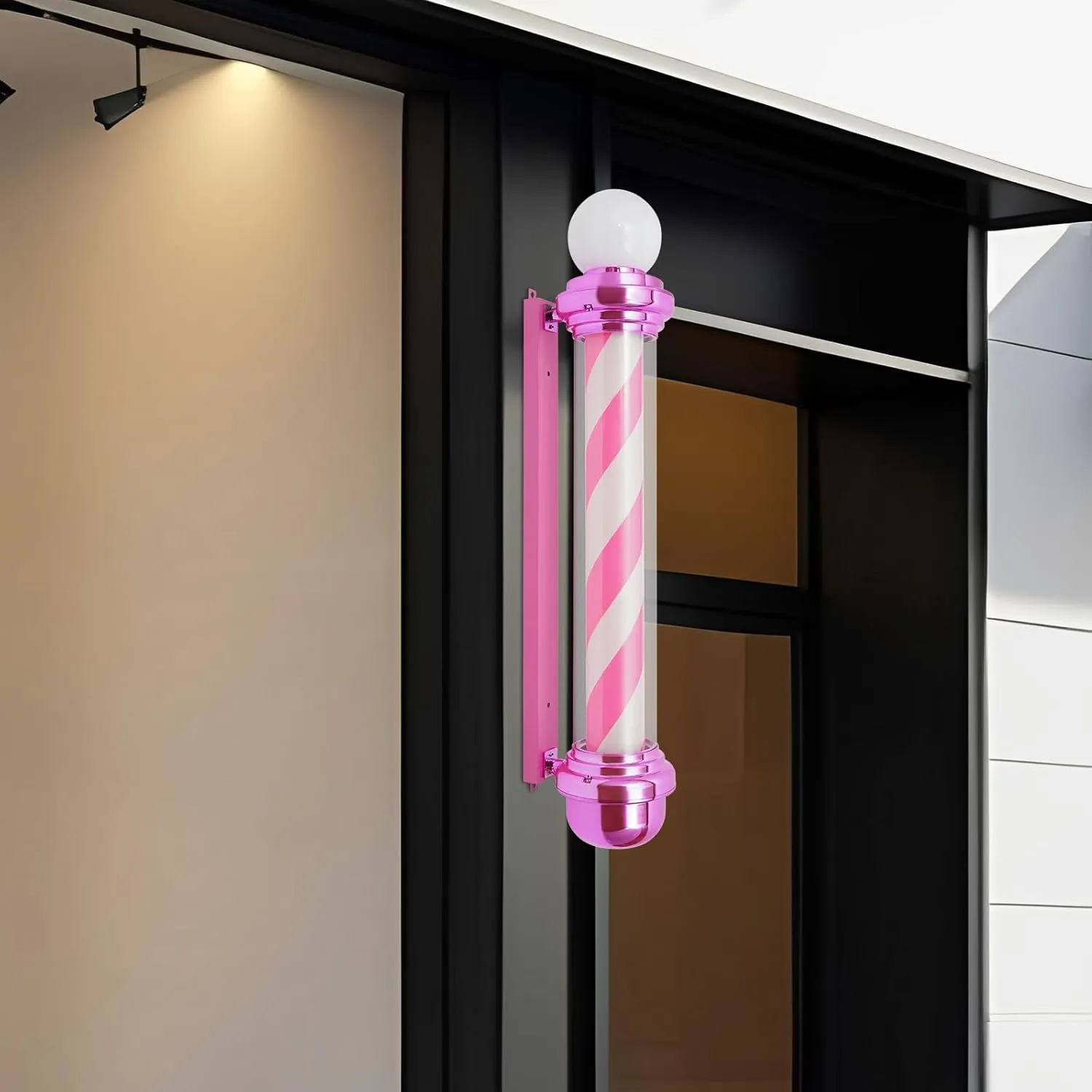30.7" Barber Pole LED Light, Classic Style Hair Salon Barber Shop Open Sign, Spinning Pink Red Blue White Stripe Light Sign,1.2M Line (Pink and White)