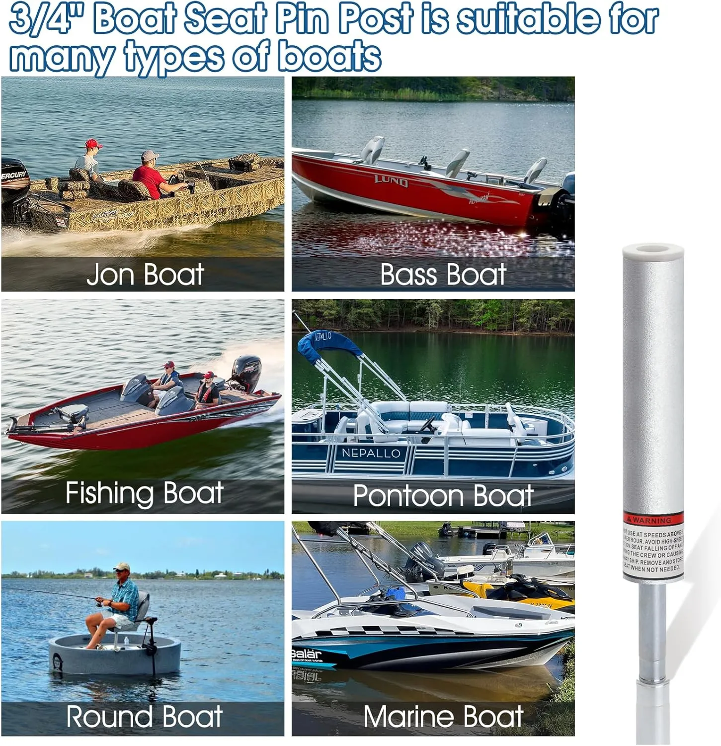 3/4" Boat Seat Pin Post,Marine Boat Seat Pedestal Base Post for Mounting Boat Seat,Boat Seat Pedestal Post Lock-in Aluminum Boat Seat Extension Post Pole for Marine Pontoon Boat Fishing Boat Bass Boat