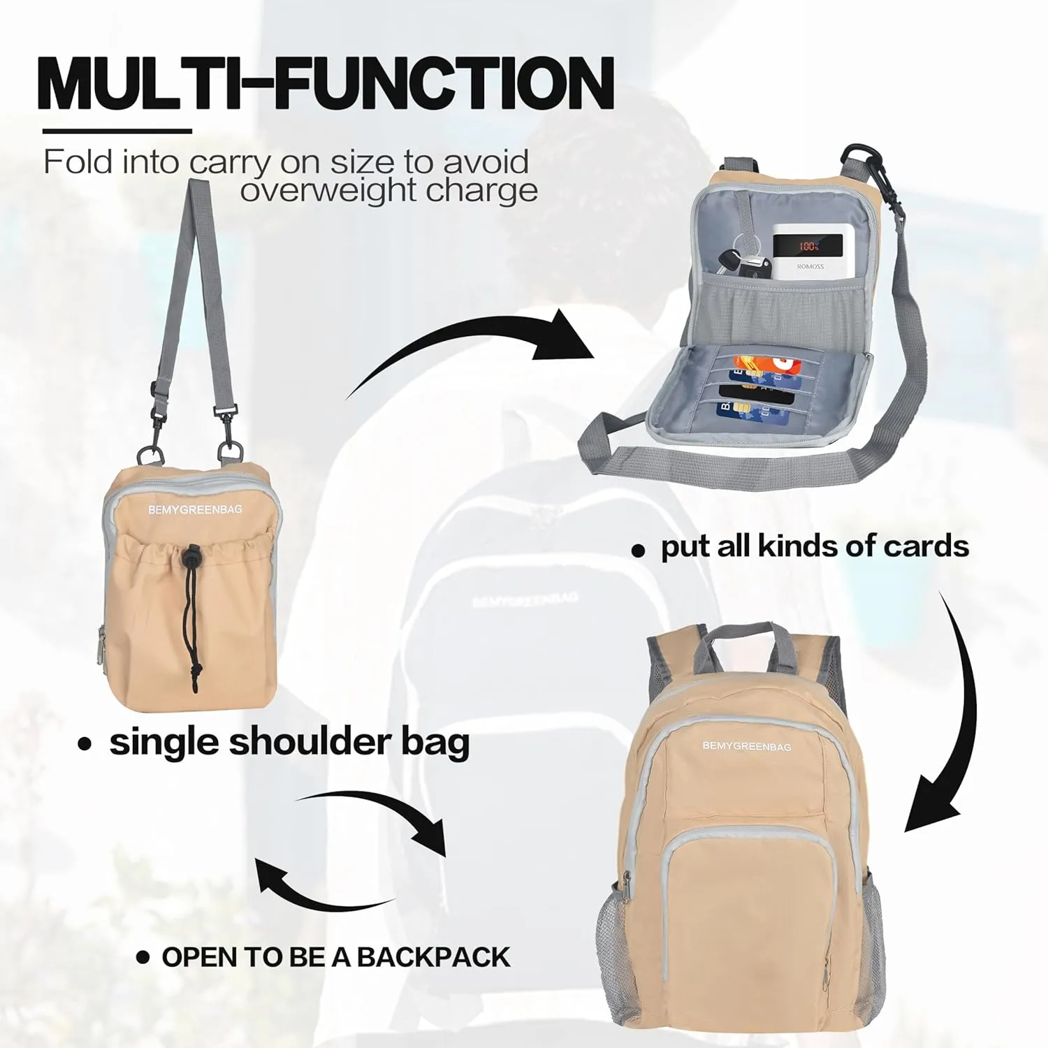 35L Foldable Waterproof Backpack For Outdoor Sports Travel Inside Wet Clothes Compartment Packable For Multiple