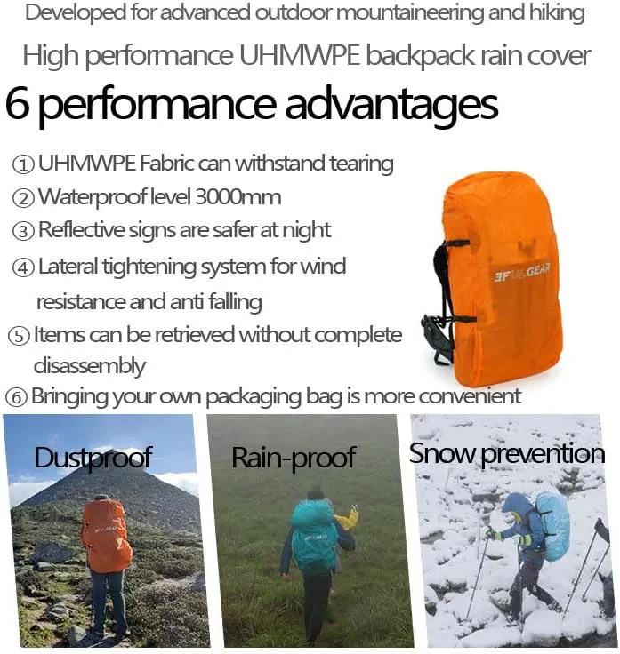 3F 20-85L backpack rain cover, waterproof, dustproof, wear-resistant, tear resistant outdoor hiking backpack cover (orange-XL)