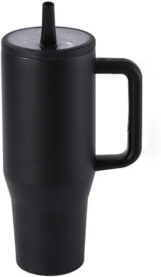 40oz Large Capacity Stainless Steel Car Tumbler - Outdoor Travel Cooler Cooler Cooler Cup Folding Leakproof Straw Vacuum Insulated Off-Road Water Bottle Gym Camping Car Cup (Black)