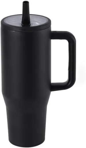 40oz Large Capacity Stainless Steel Car Tumbler - Outdoor Travel Cooler Cooler Cooler Cup Folding Leakproof Straw Vacuum Insulated Off-Road Water Bottle Gym Camping Car Cup (Black)