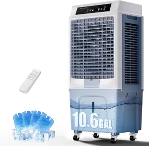 43" Swamp Cooler, 3900CFM Evaporative Air Cooler with 10.6 Gal Water Tank, Remote, 120° Oscillation, 3 Speeds, Portable Cooling AC Fan, Outdoor Air Conditioner for Patio Garage Commercial Use