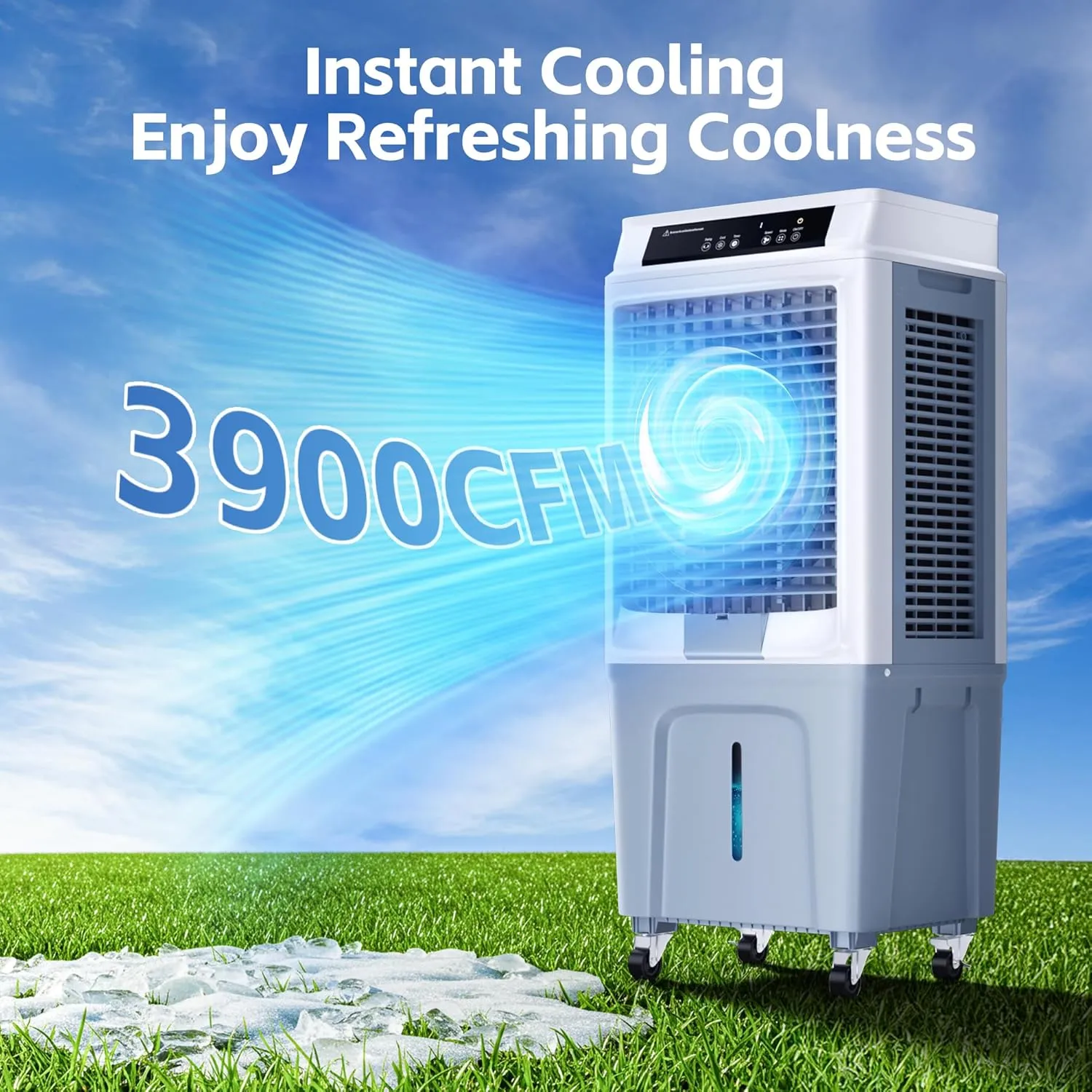 43" Swamp Cooler, 3900CFM Evaporative Air Cooler with 10.6 Gal Water Tank, Remote, 120° Oscillation, 3 Speeds, Portable Cooling AC Fan, Outdoor Air Conditioner for Patio Garage Commercial Use