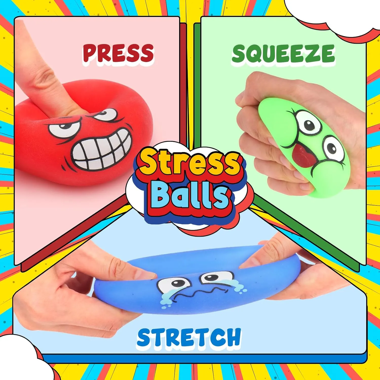 4Pack Emotion Slow Rising Stress Balls - Dough Squishy Balls for Anxiety Stress Relaxation - Stretchy Fidget Ball Sensory Toys - Classroom Prize Box Squeeze Toys for Kids
