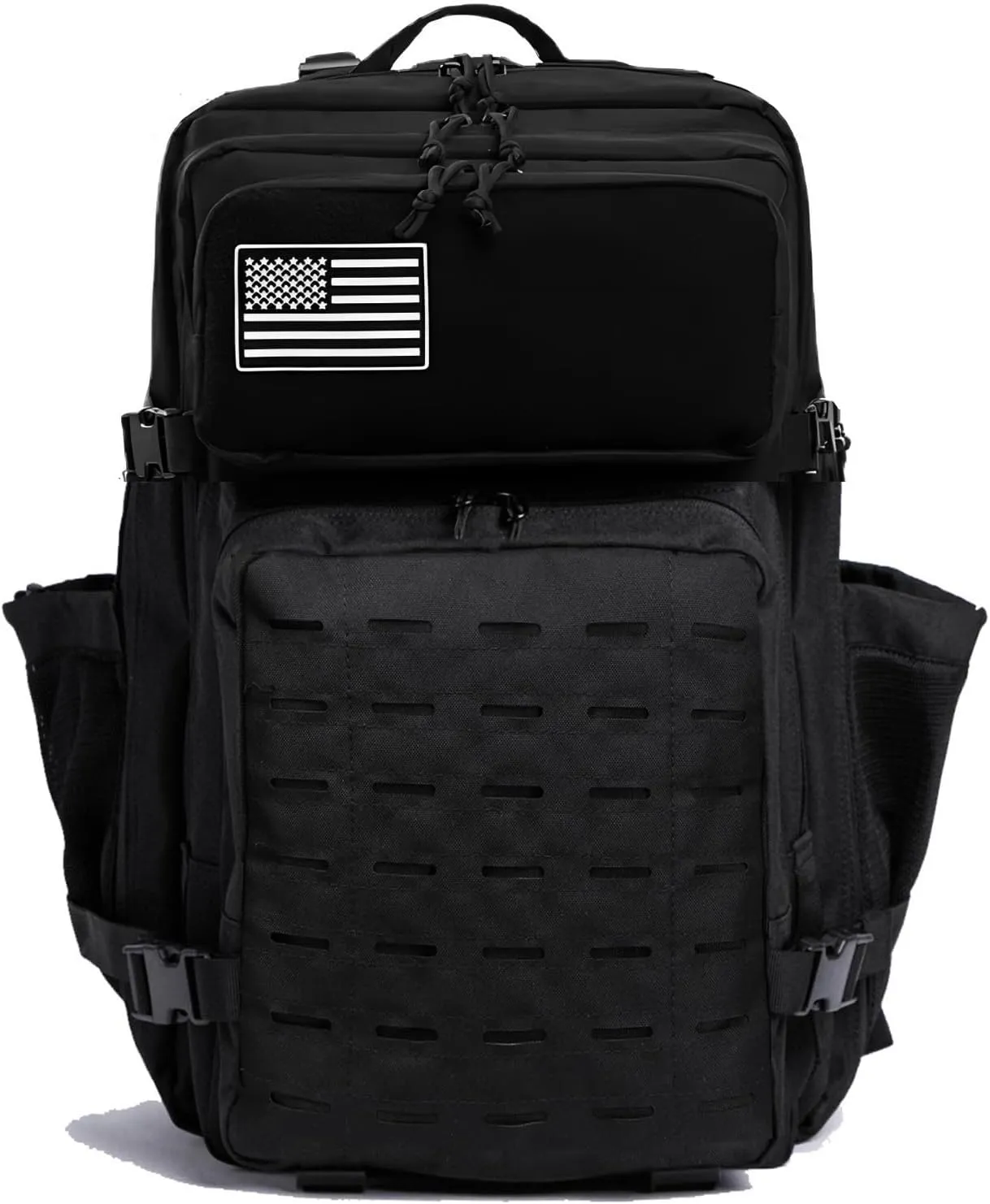 50L Tactical Military Backpack Waterproof Sturdy Bag for Hiking Camping Fishing Gym Backpack with Bottle Holder (ALL Black)