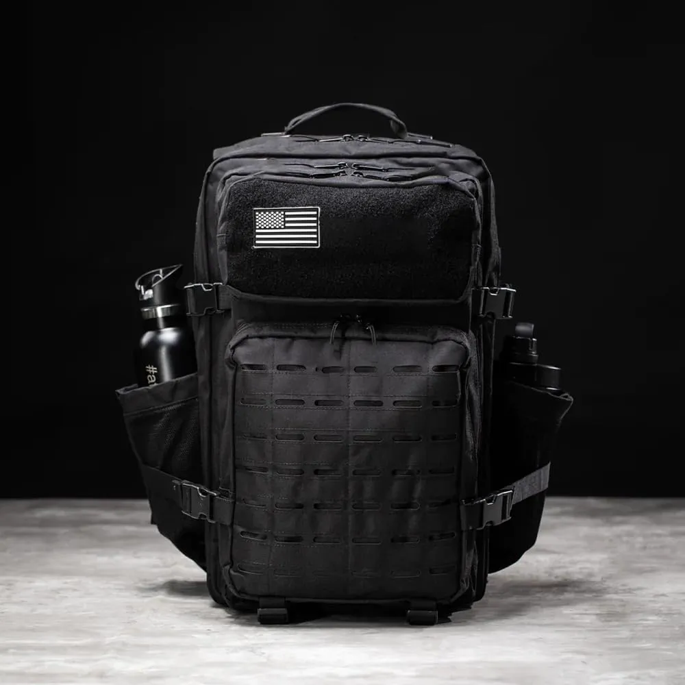 50L Tactical Military Backpack Waterproof Sturdy Bag for Hiking Camping Fishing Gym Backpack with Bottle Holder (ALL Black)