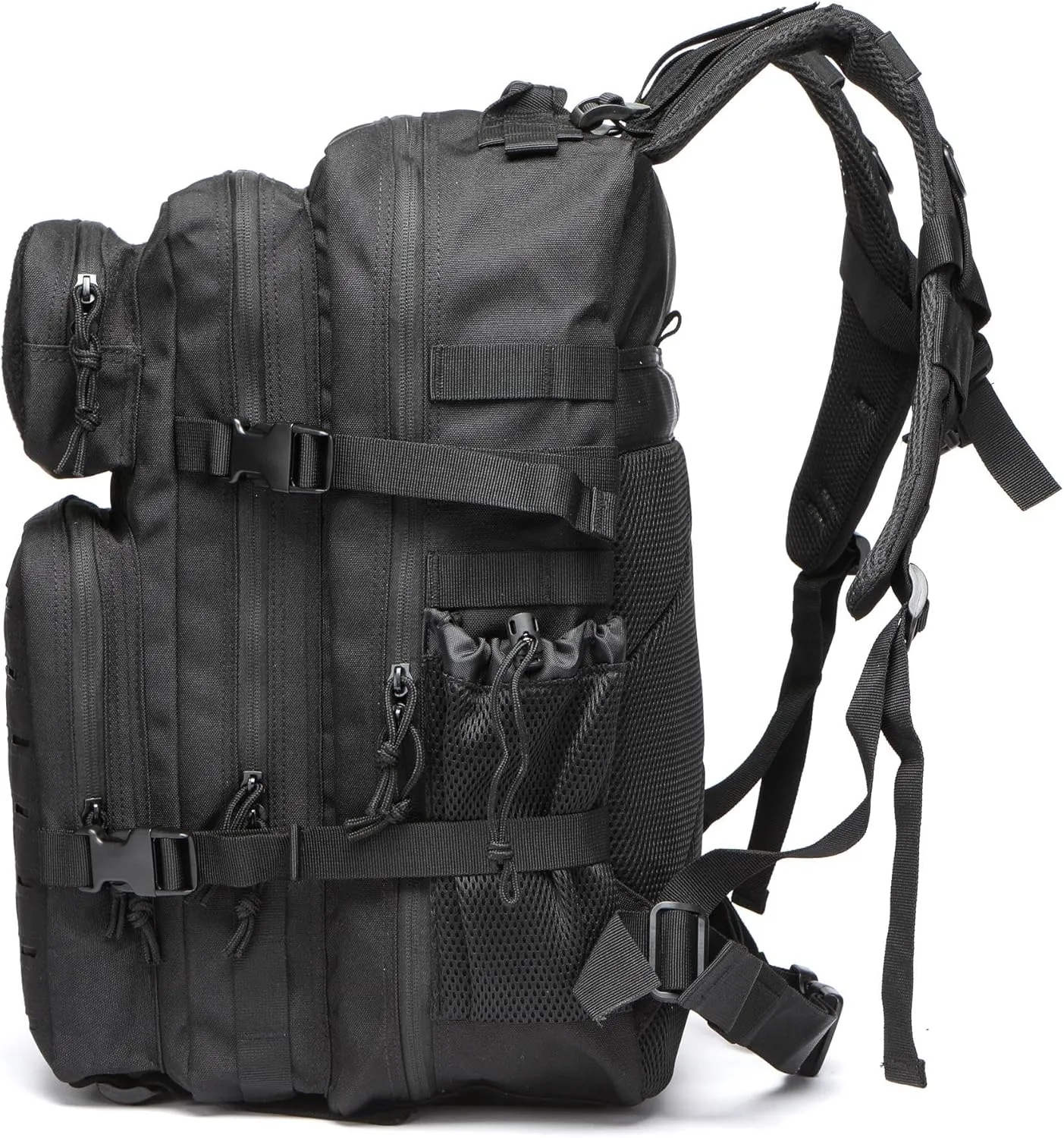 50L Tactical Military Backpack Waterproof Sturdy Bag for Hiking Camping Fishing Gym Backpack with Bottle Holder (ALL Black)