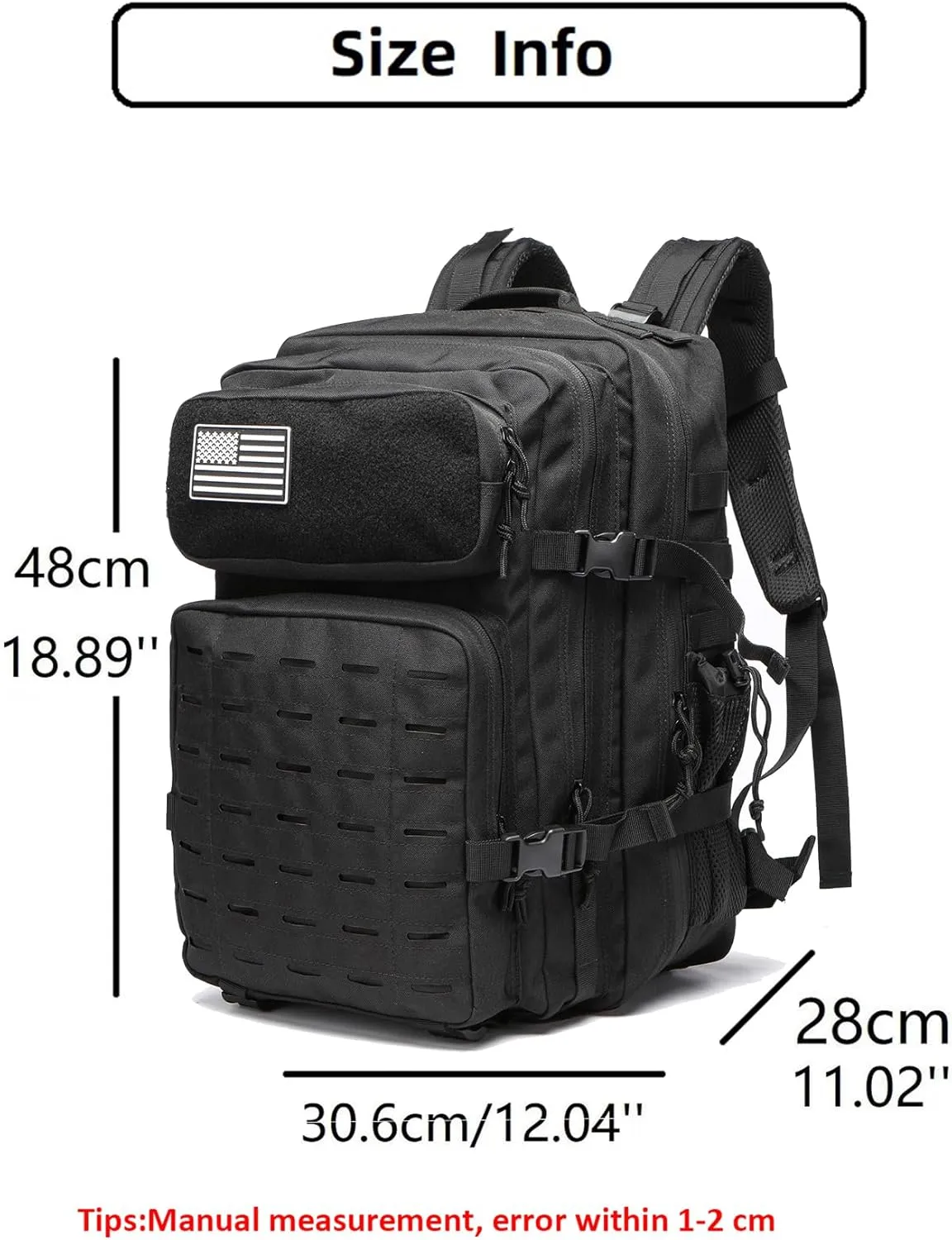 50L Tactical Military Backpack Waterproof Sturdy Bag for Hiking Camping Fishing Gym Backpack with Bottle Holder (ALL Black)