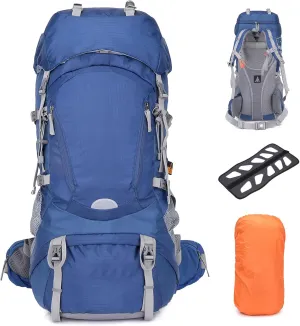 60L Large Hiking Backpack for Men Women, Ultralight Internal Frame Backpack with Rain Cover, Waterproof Camping Backpacking Pack for 3-5 Days, Blue