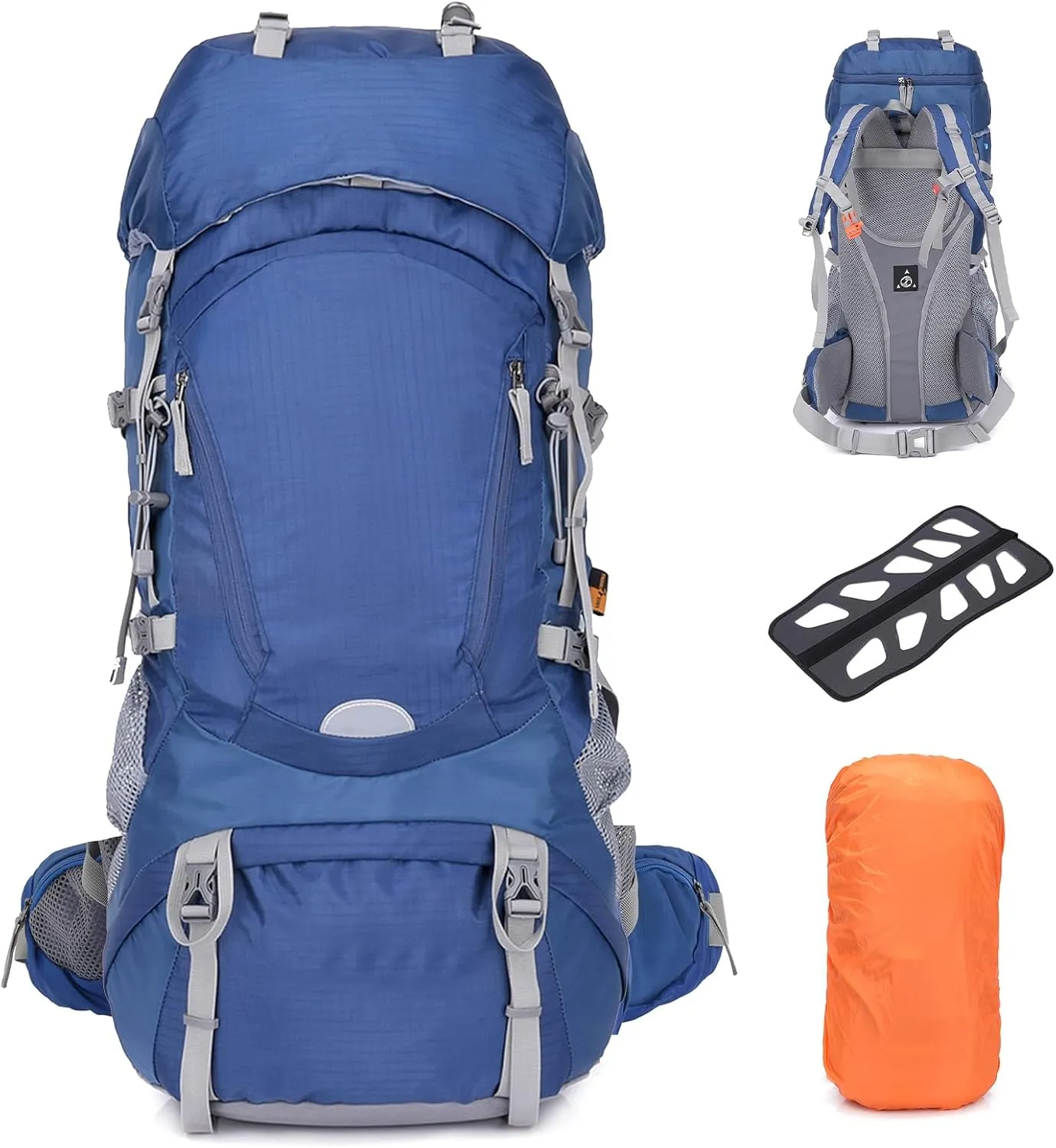 60L Large Hiking Backpack for Men Women, Ultralight Internal Frame Backpack with Rain Cover, Waterproof Camping Backpacking Pack for 3-5 Days, Blue