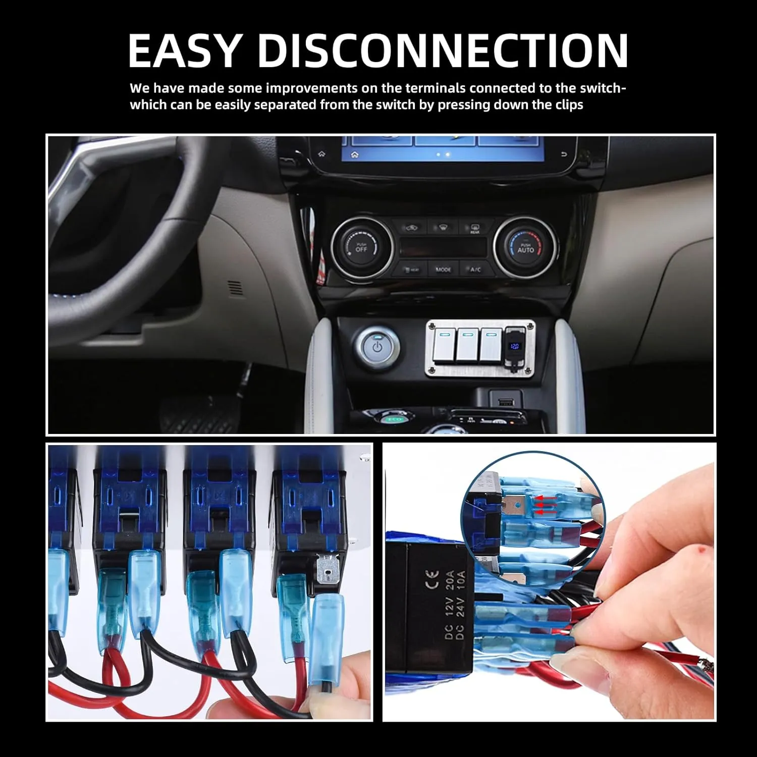 7 Gang Aluminum Rocker Switch Panel with 4.8 Amp Dual USB Charger Voltmeter Waterproof 12V 24V DC Rocker Switch with Stickers for Cars Trucks Boats RVs Silver