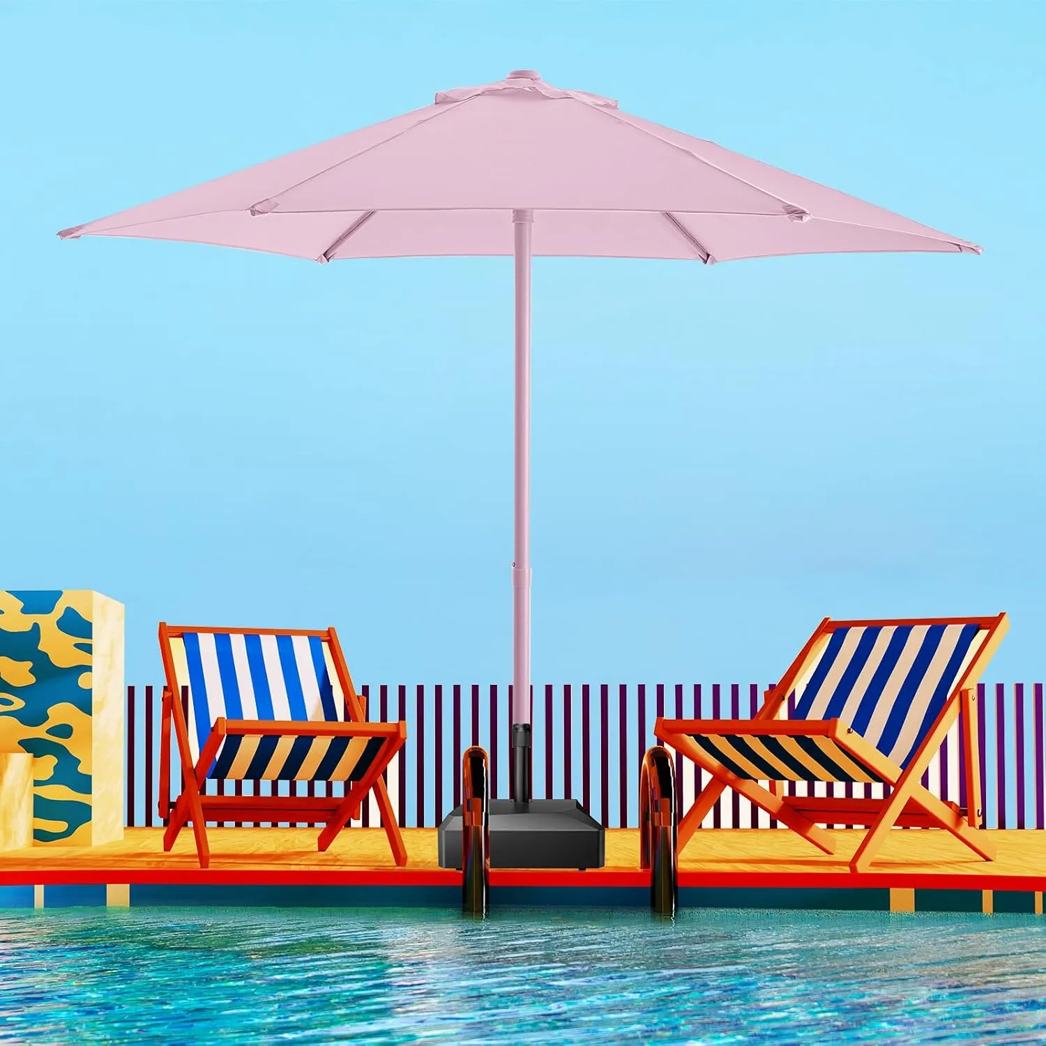 7.5ft Outdoor 1S Push-Up Patio Umbrella - Market Table Pool Deck Umbrella UPF50  UV Protection with 6 Sturdy Ribs for Balcony, Garden, Lawn, Backyard (Light Pink)