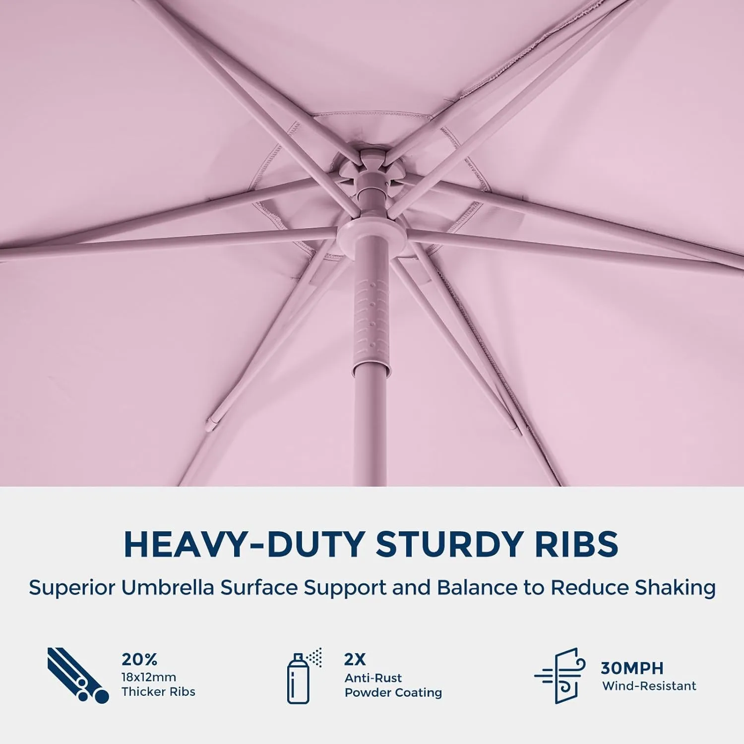 7.5ft Outdoor 1S Push-Up Patio Umbrella - Market Table Pool Deck Umbrella UPF50  UV Protection with 6 Sturdy Ribs for Balcony, Garden, Lawn, Backyard (Light Pink)