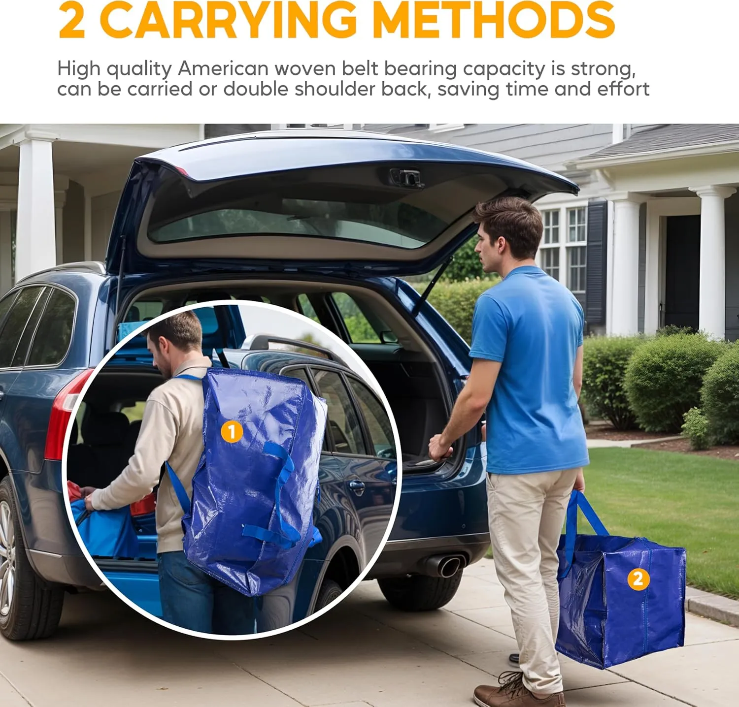 8 Pack Oversized Heavy Duty Moving Bags with Backpack Straps, Strong Handles & Zippers, Extra Large Storage Tote Moving Boxes for Space Saving, Blue