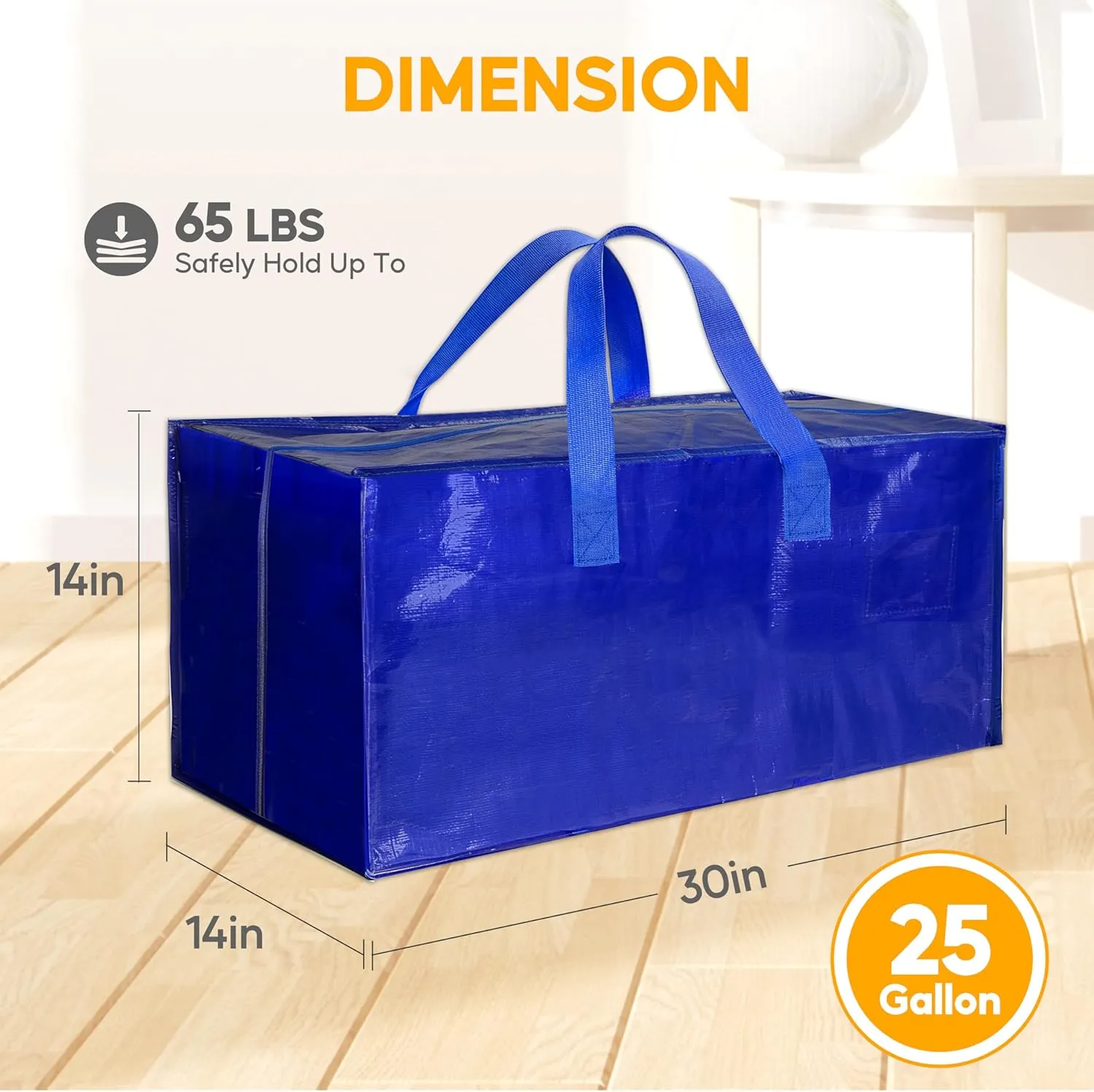 8 Pack Oversized Heavy Duty Moving Bags with Backpack Straps, Strong Handles & Zippers, Extra Large Storage Tote Moving Boxes for Space Saving, Blue
