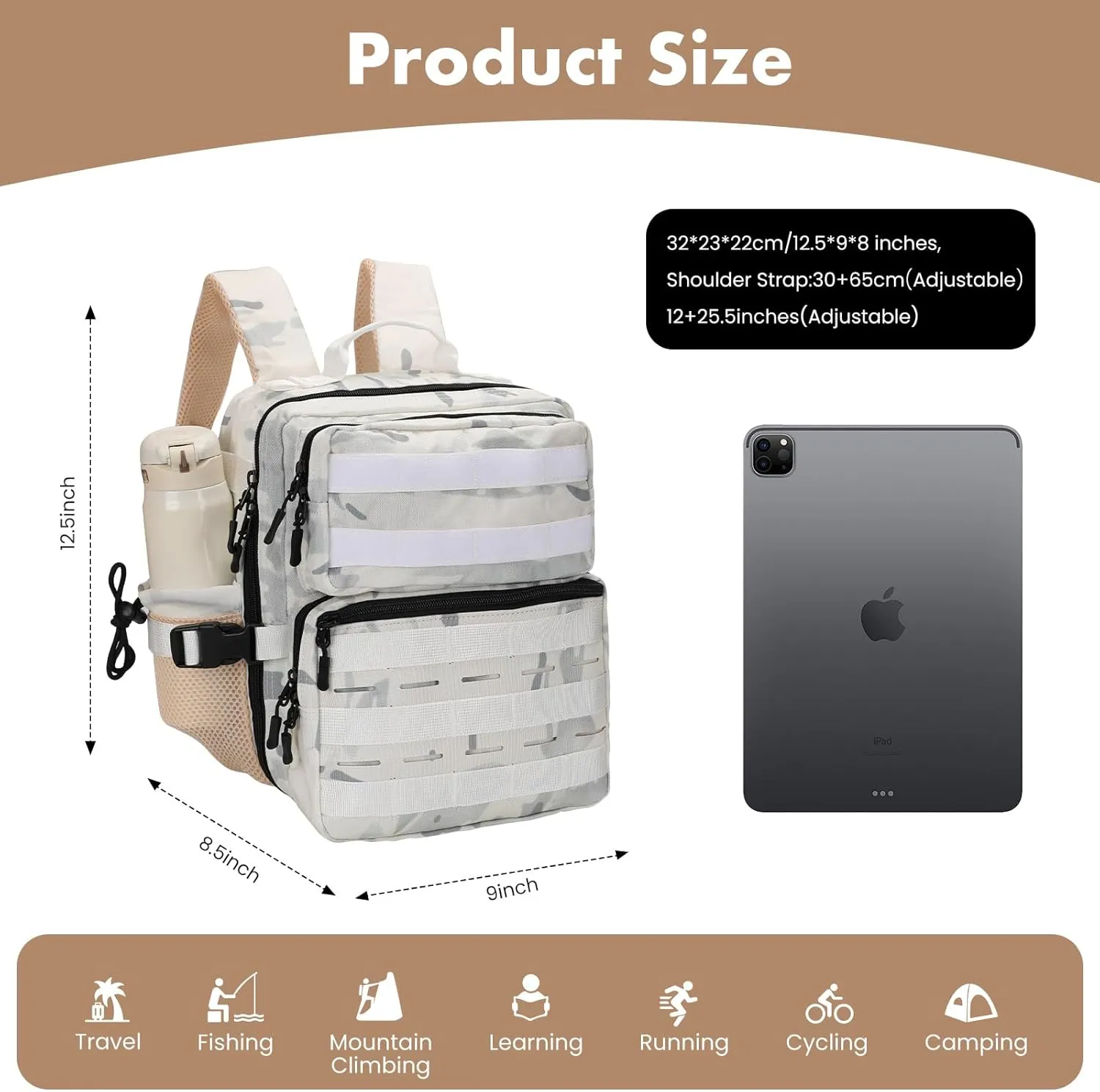9L Mini Tactical Backpack for Men Women,Small Military Tactical Backpack for Sport,Gym,Hiking,Travel,Camping(Ice Camo)