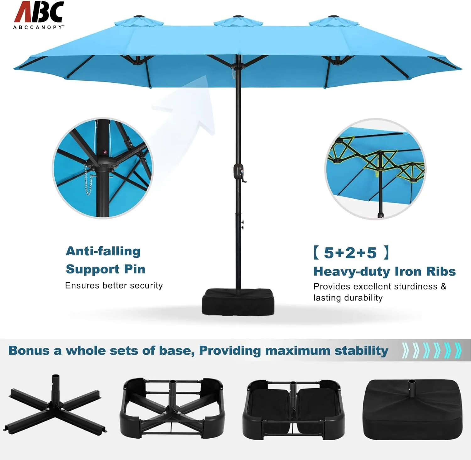 ABCCANOPY 15FT Double-Sided Aluminum Table Patio Umbrella Garden Large Umbrella,Swimming Pool 12 Colors,Turquoise