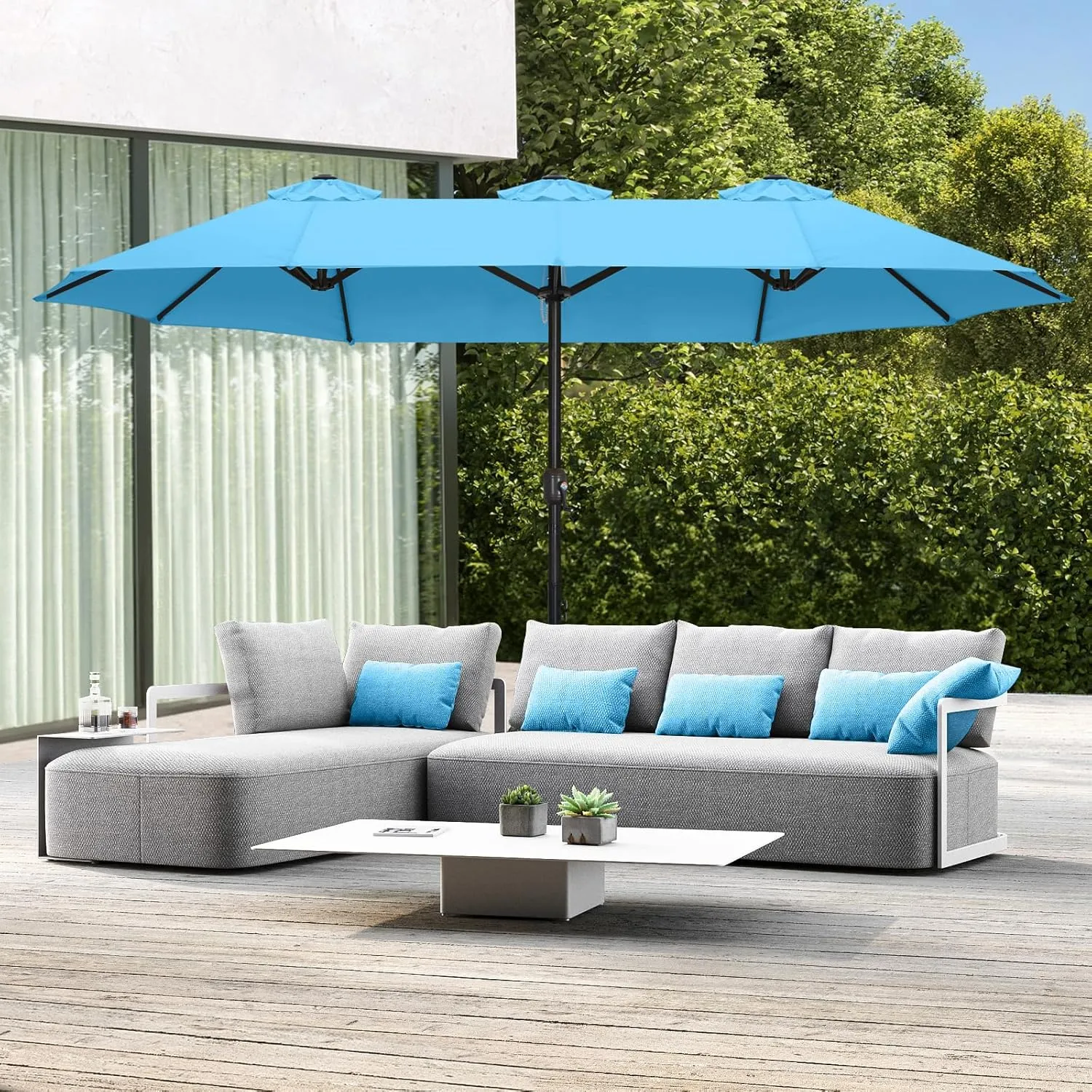 ABCCANOPY 15FT Double-Sided Aluminum Table Patio Umbrella Garden Large Umbrella,Swimming Pool 12 Colors,Turquoise
