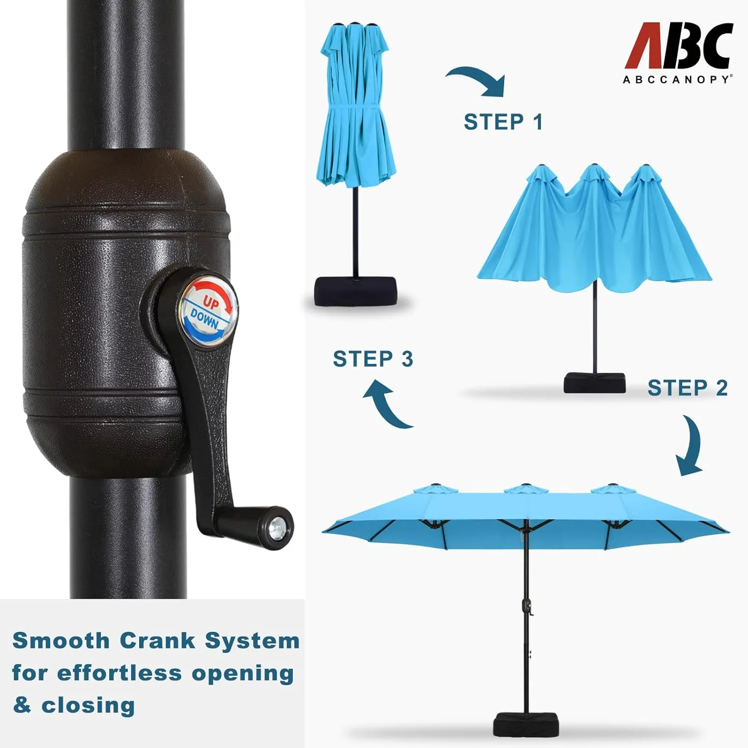 ABCCANOPY 15FT Double-Sided Aluminum Table Patio Umbrella Garden Large Umbrella,Swimming Pool 12 Colors,Turquoise